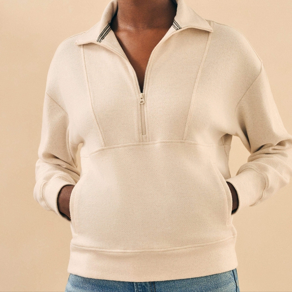 Faherty Legend Lounge off-white oatmeal half-zip pullover sweatshirt